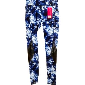Tie Dye Blue Wide Waistband Tummy Control Workout Leggings